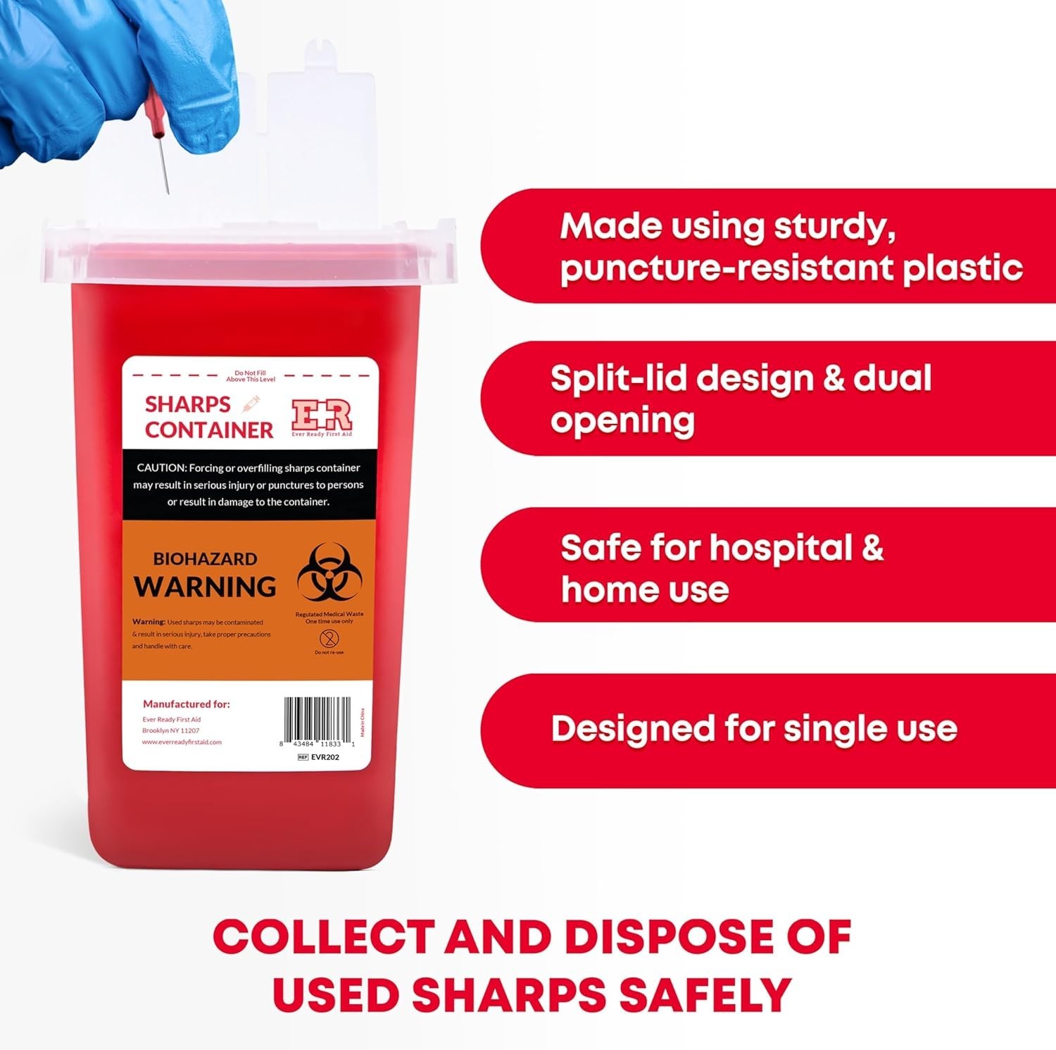 Sharps Container with Split Lid Design and Locking Mechanism for Sharp Waste ...