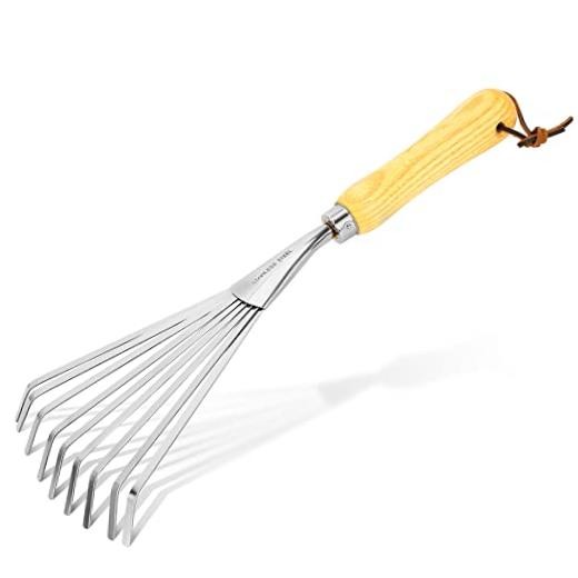 Hand Rakes, Garden Stainless Steel Hand Rake Soil Tiller with Ergonomic