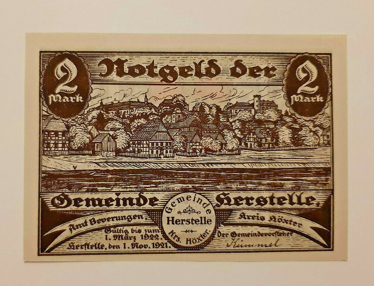 HERSTELLE NOTGELD 2 MARK 1921 EMERGENCY MONEY GERMANY BANKNOTE (10680)