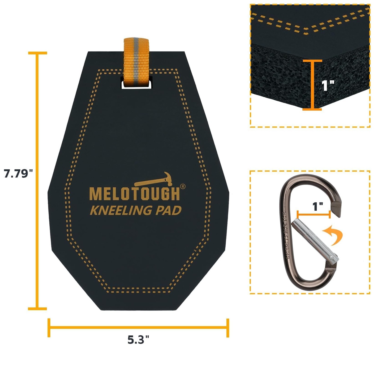 MELOTOUGH Mini Kneeling Pad with Carabiner Clip, Portable 1 One Size, Black
