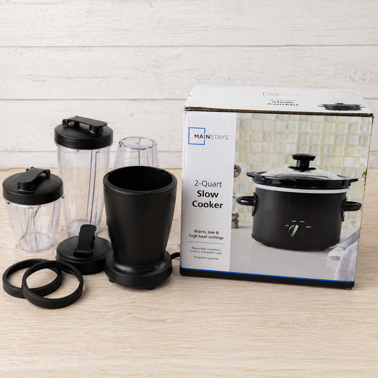 Mainstays Blender Set Plus 2 Quart Slow Cooker Kitchen Bundle Black