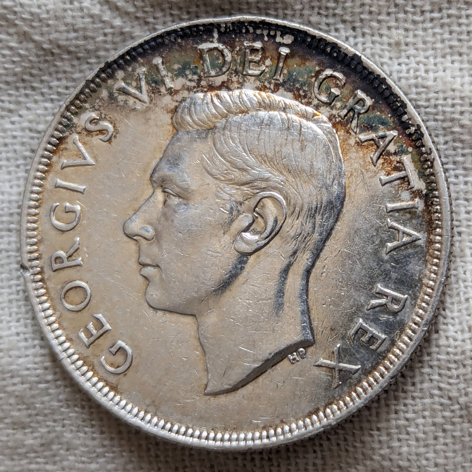 1949 Canada Silver Dollar : Rainbow Tone, Both Sides - Low Mintage 672K Key Date