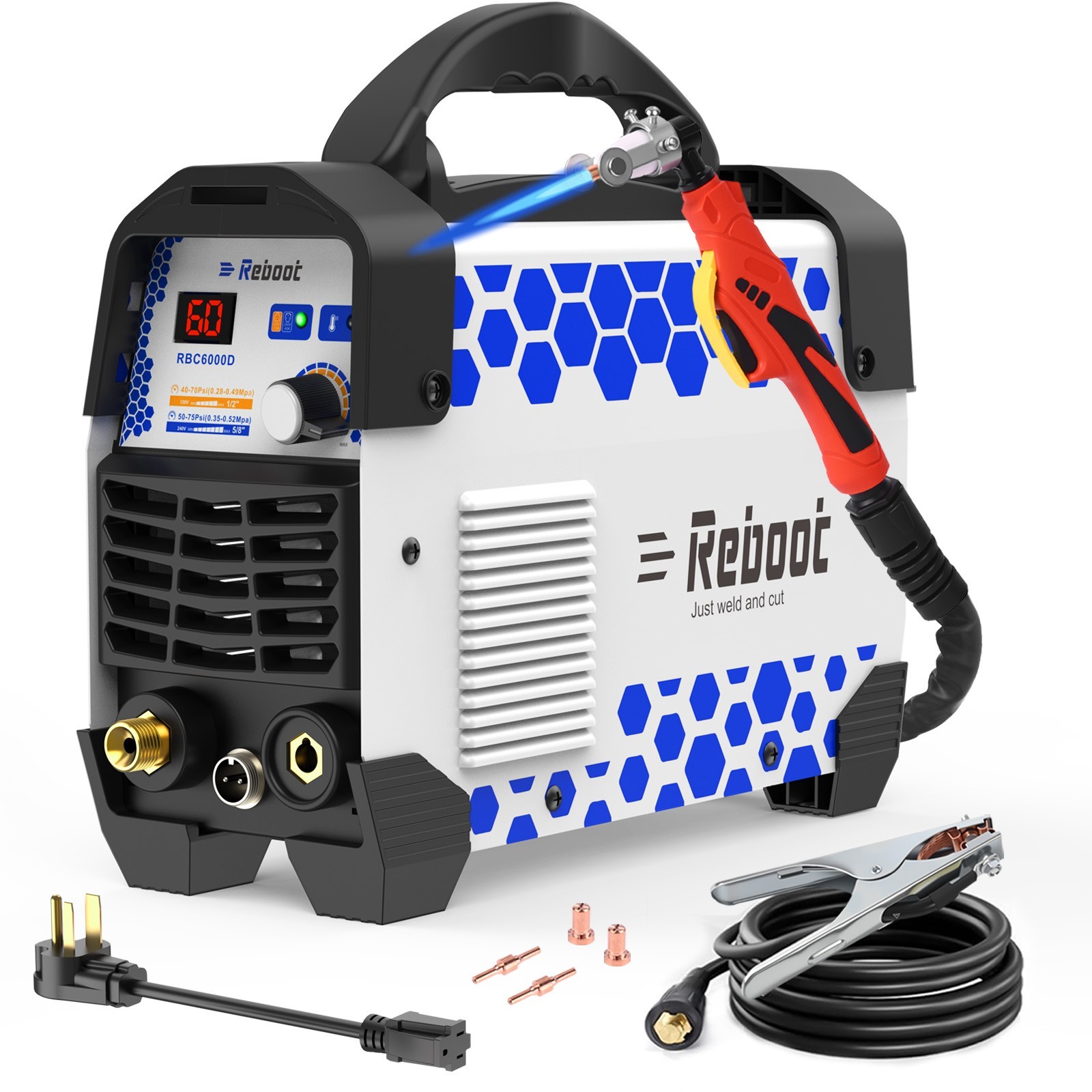 Reboot 60A Plasma Cutter Dual Voltage 120V/240V, 1/2" Clean Cut IGBT Inverter