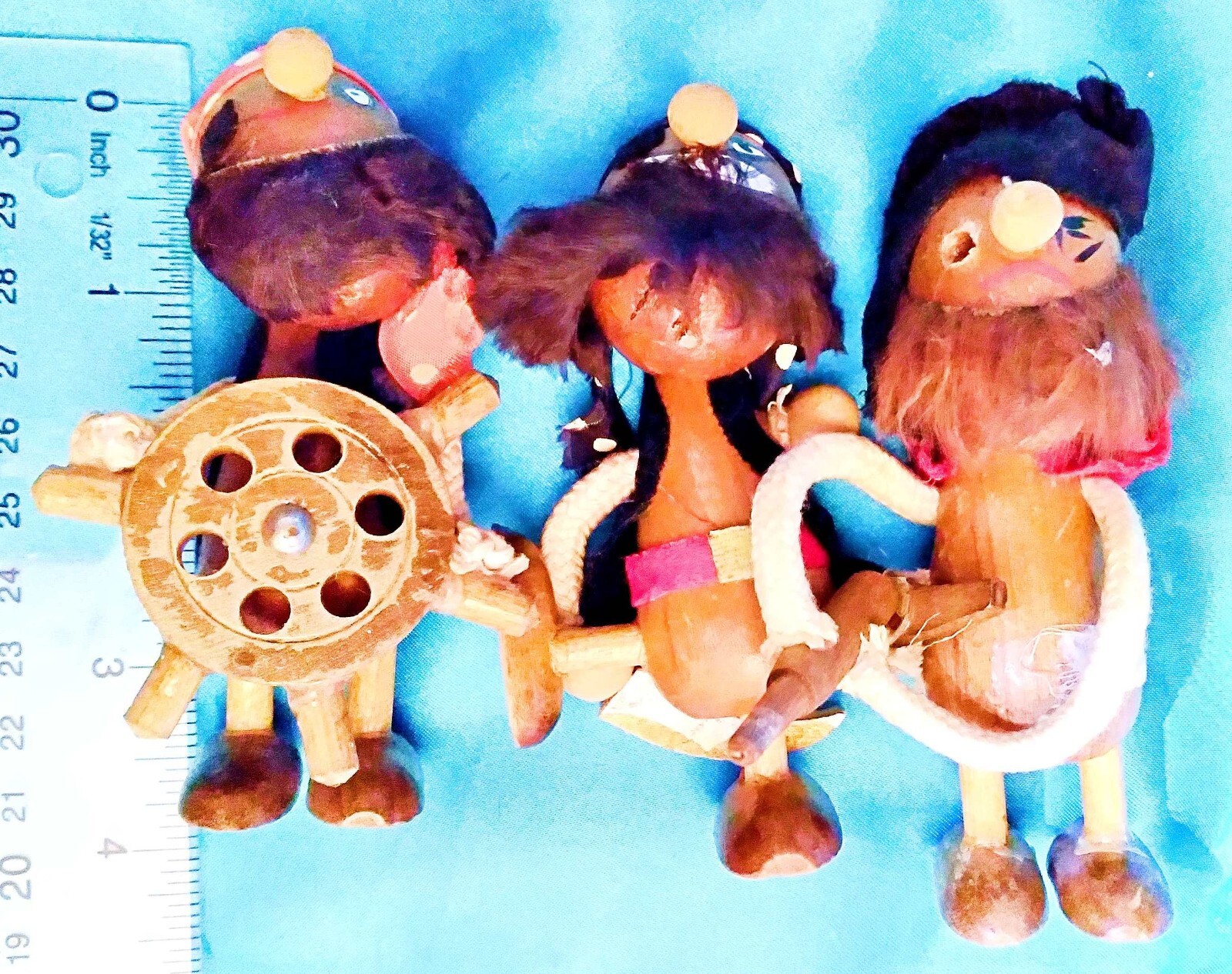 Set of 3 - Wooden Pirates Captain Figurines Toys