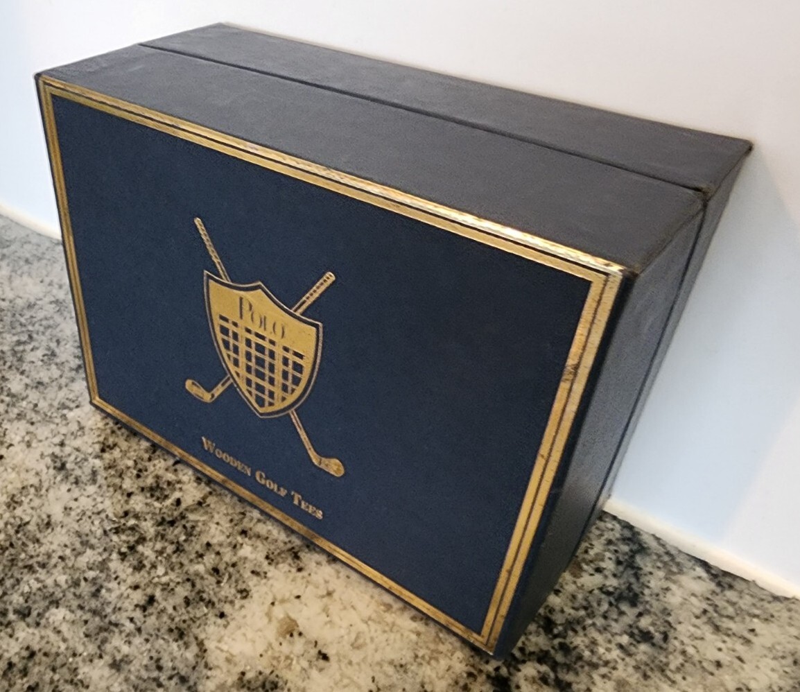 Vintage POLO RALPH LAUREN Wooden Golf Tees Box of 23 multicolored with Logo