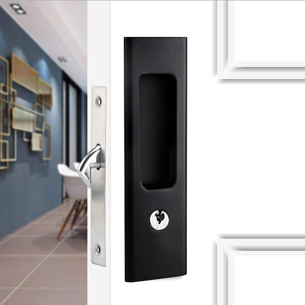 6.3 Inch Matte Black Privacy Pocket Door Lock Hardware Invisible Recessed