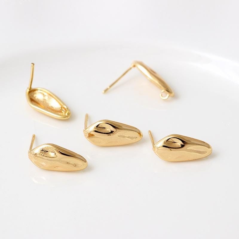 One Pair 18K Gold Plated Brass Stud Earrings Component Connector GJS535