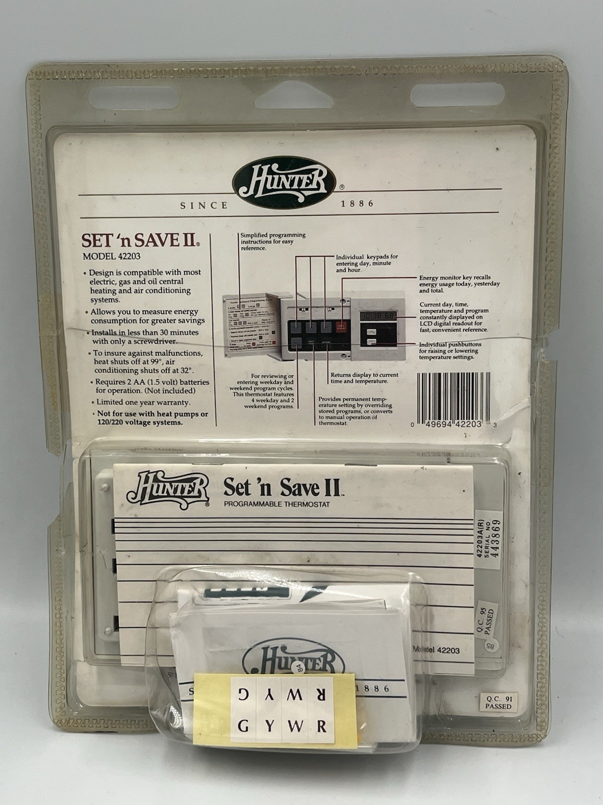 Hunter Set 'n Save II Digital Programmable Thermostat Model 42204 ~ Open Box