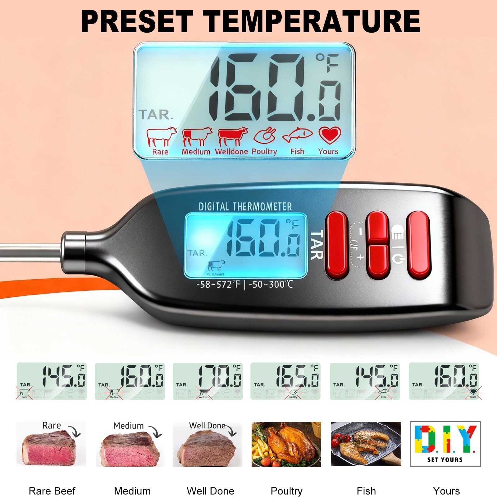 Antonki Meat Thermometer Digital, Smart Instant Read - Black