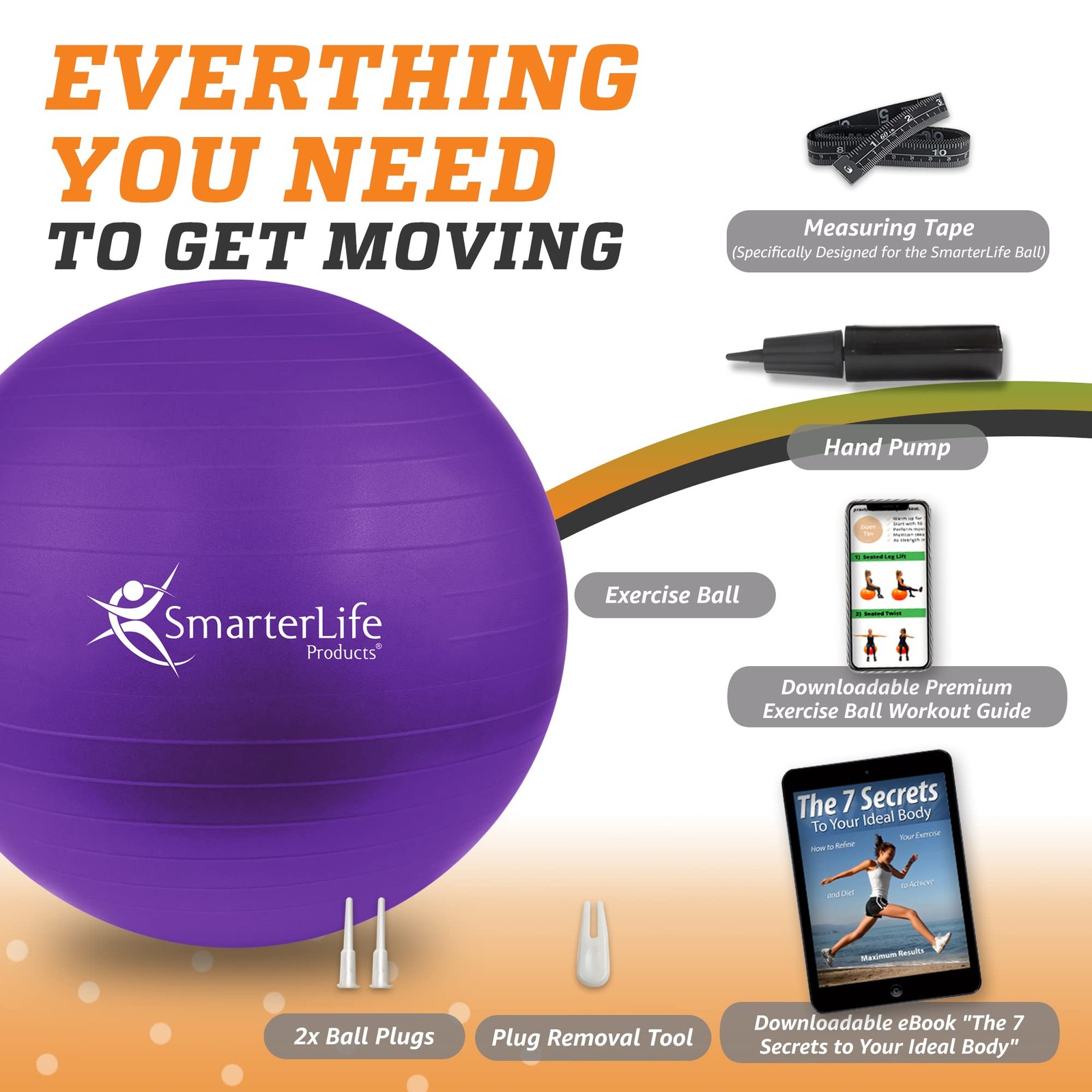 SmarterLife Exercise Ball Yoga Ball for Fitness, Balance, Stability, or Pregn...