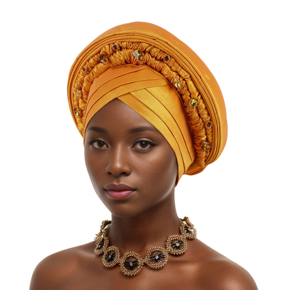 Nigerian Cap Aso Oke African Headtie Auto Gele Women Hijab Hat Head Wrap Turban
