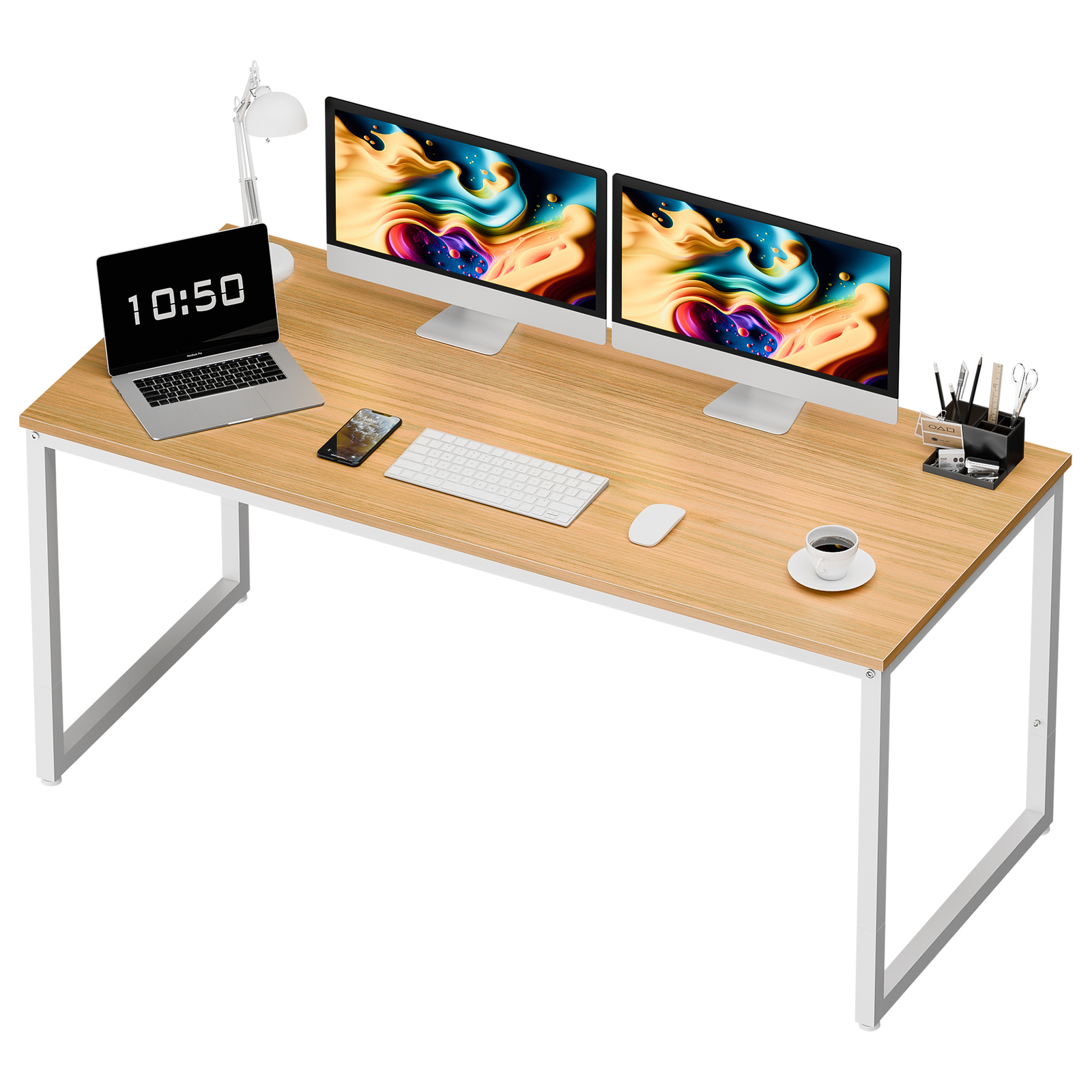 55" Modern Rectangular Dining Table Office Desk Computer Table, White Frame