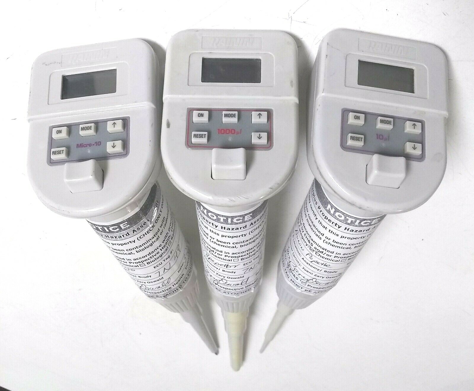 Rainin EDP2 Electronic Digital Pipet Pipette Micro-10 /10 / 1000 µL Lot of 3 (4)
