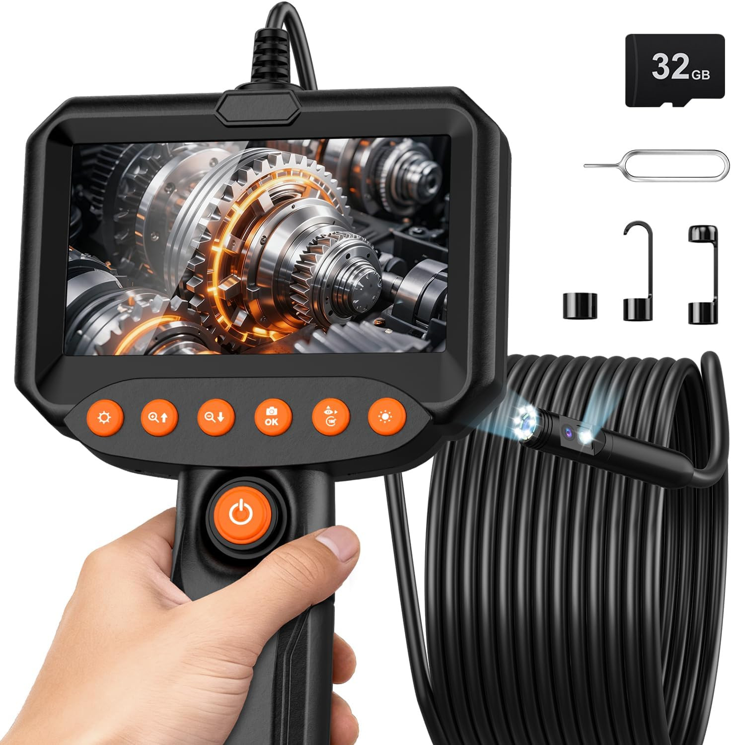 Dual Lens Endoscope Camera with Light, 1920P HD Industrial Borescope with 4.3" L