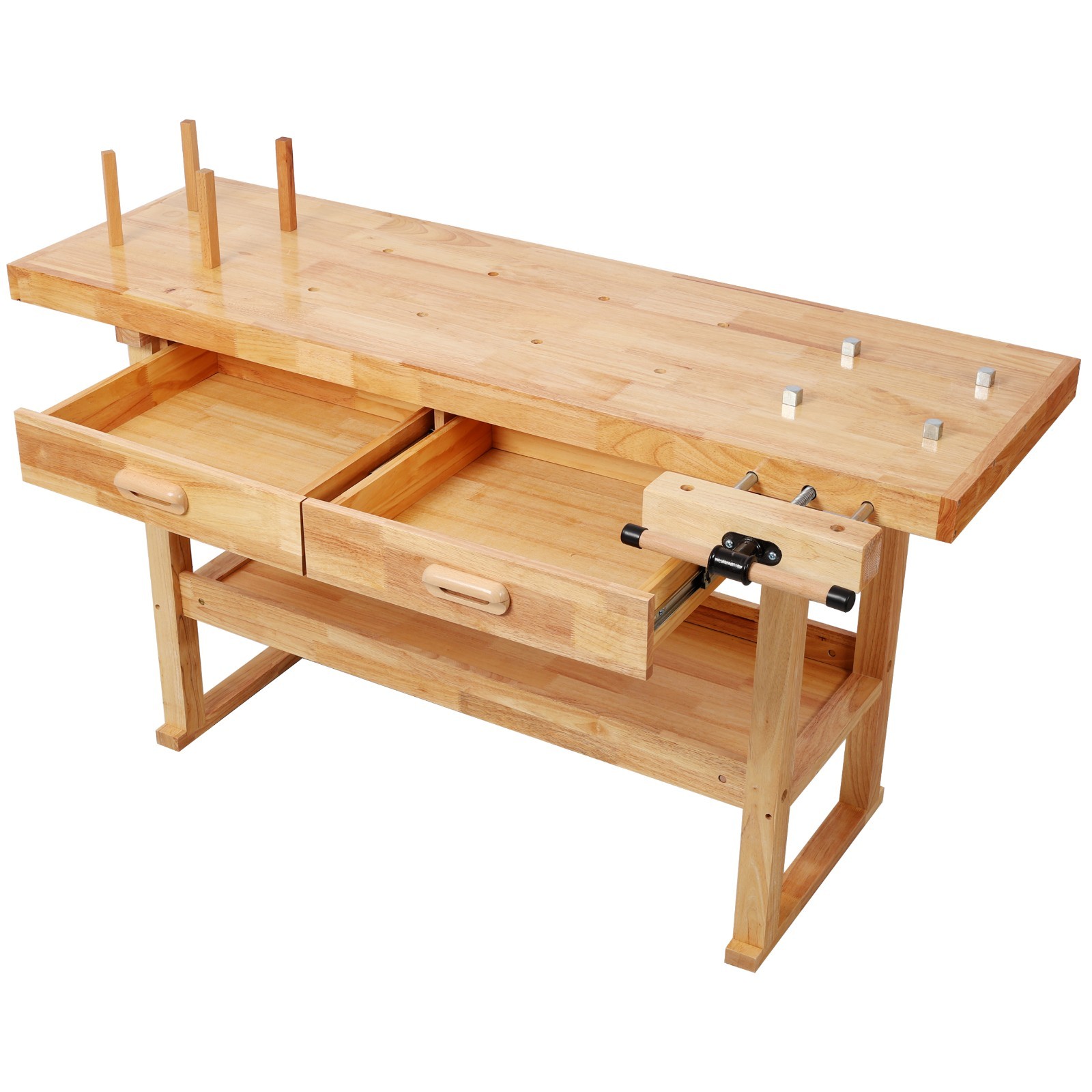 60" Rubberwood Workbench with 2 Drawers & Shelf for Garage & Workshop