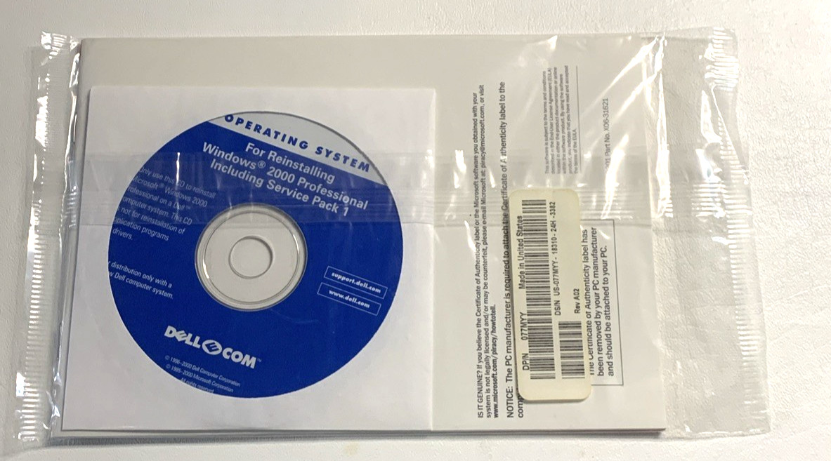 Dell Windows 2000 Reinstallation CD W2K + SP1 Operating System Disc - Sealed