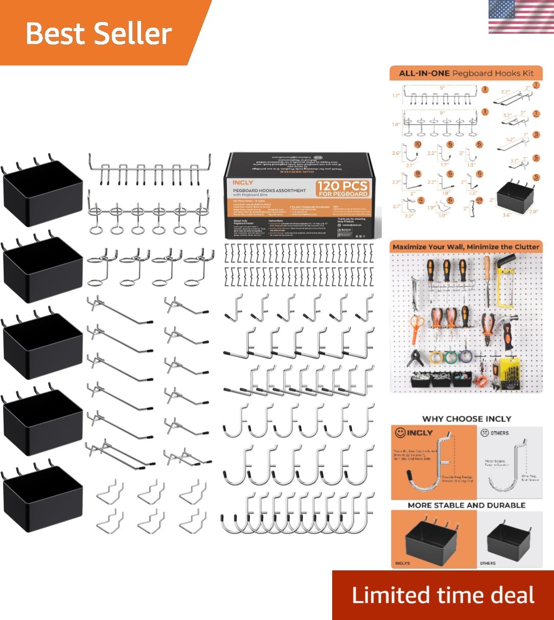 All-in-One Pegboard Hook Assortment with 120 Pieces for Ultimate Storage