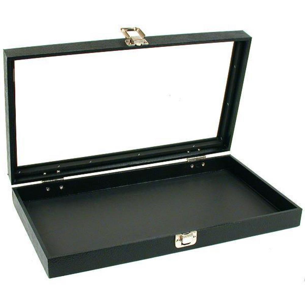 Glass Top Display Case Box White 18 Slot Insert
