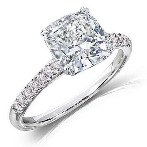 Engagement Ring 2.45Ct Cushion Cut Diamond Simulated 14k White Gold  Size 6.5