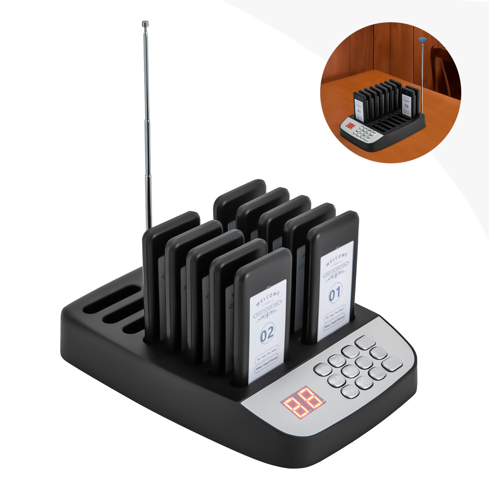 Restaurant Pager System 10 Beepers Wireless Guest Paging Queuing Calling Pager