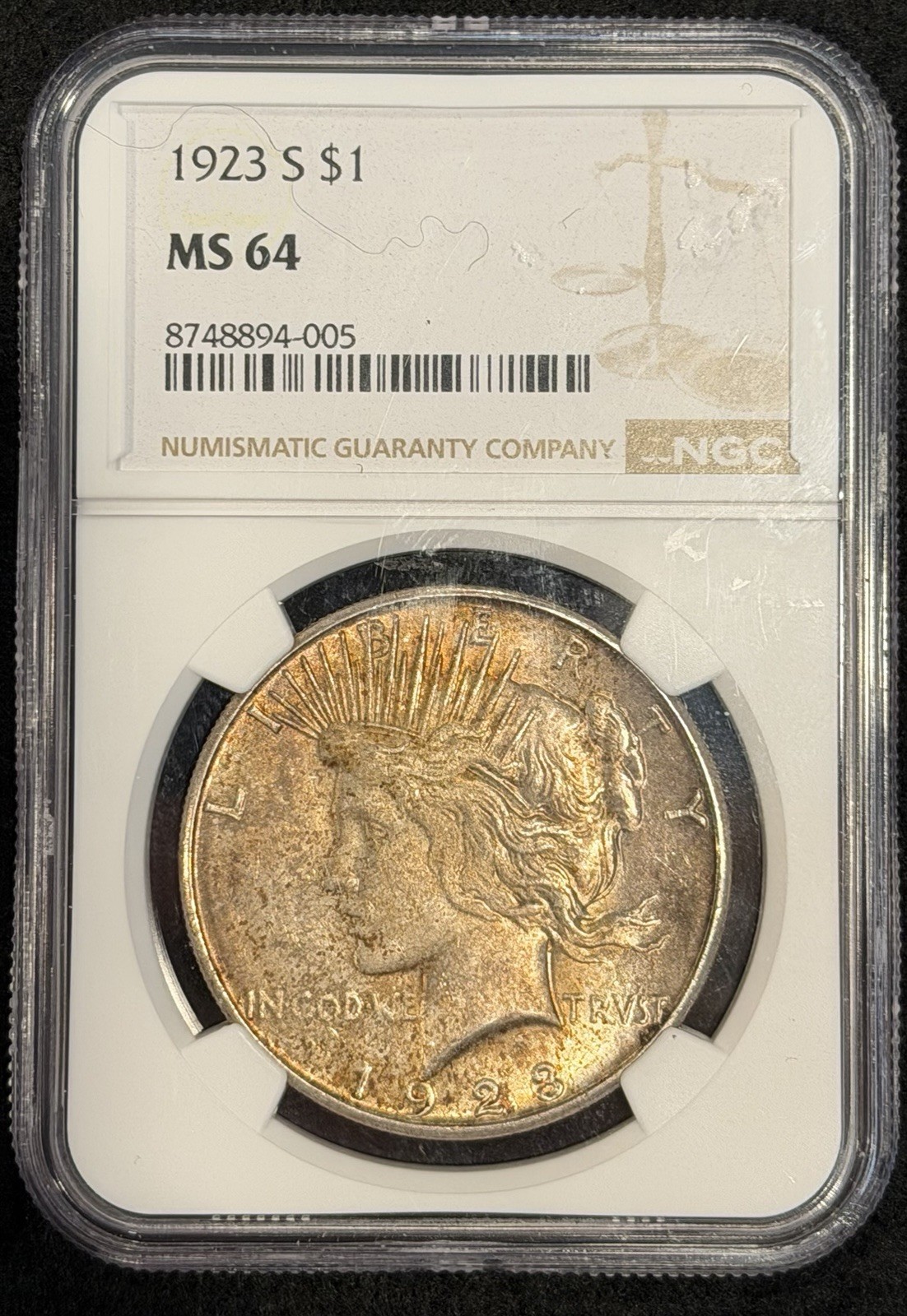 1923-S Peace Dollar $1 NGC MS64. Stunning Toner!