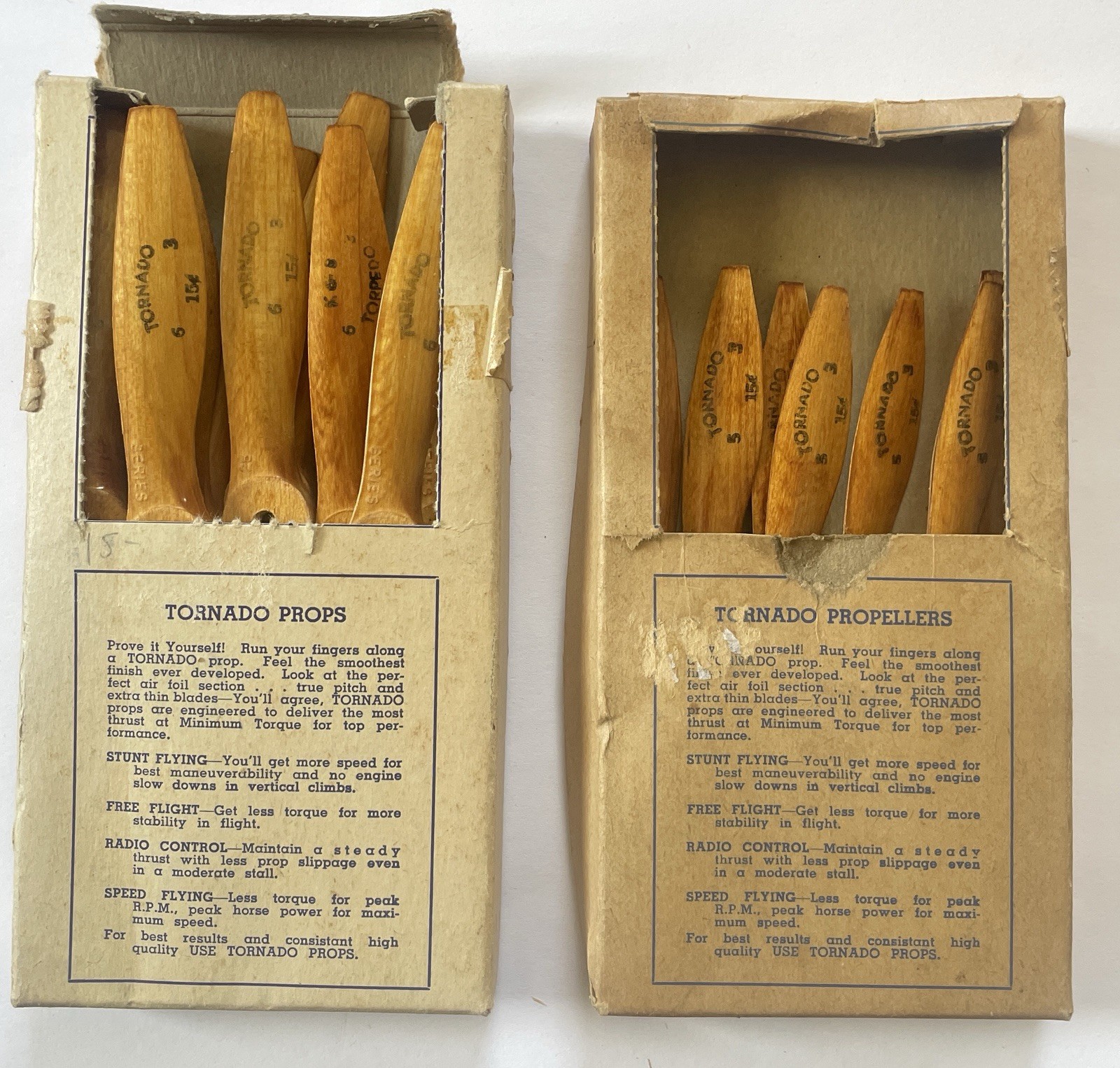 Vintage Lot PRISTINE Wood Tornado Props For Model Airplane Kit 20 Pcs Orig Boxes