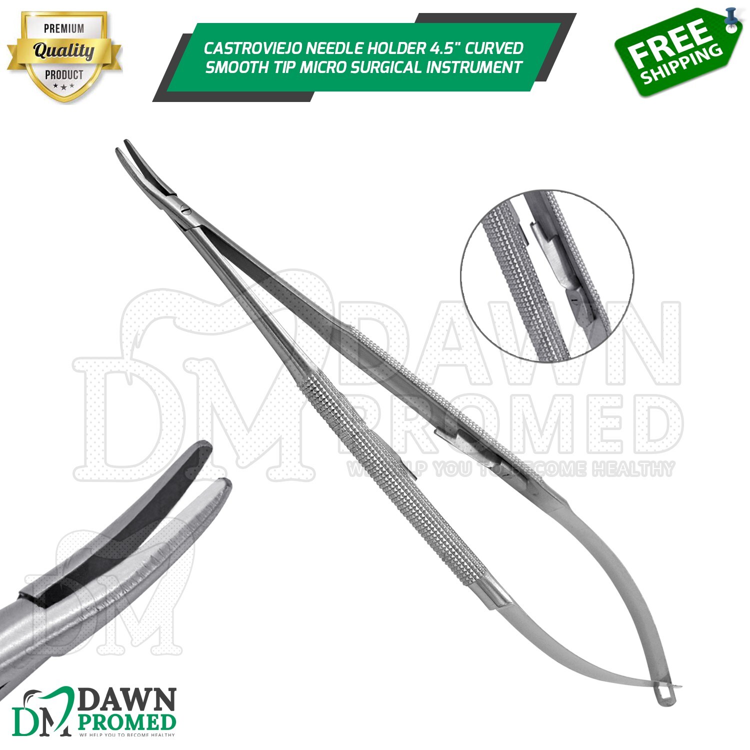 Castroviejo Needle Holder 4.5" Curved Smooth Tip Micro Surgical Inst German Gr
