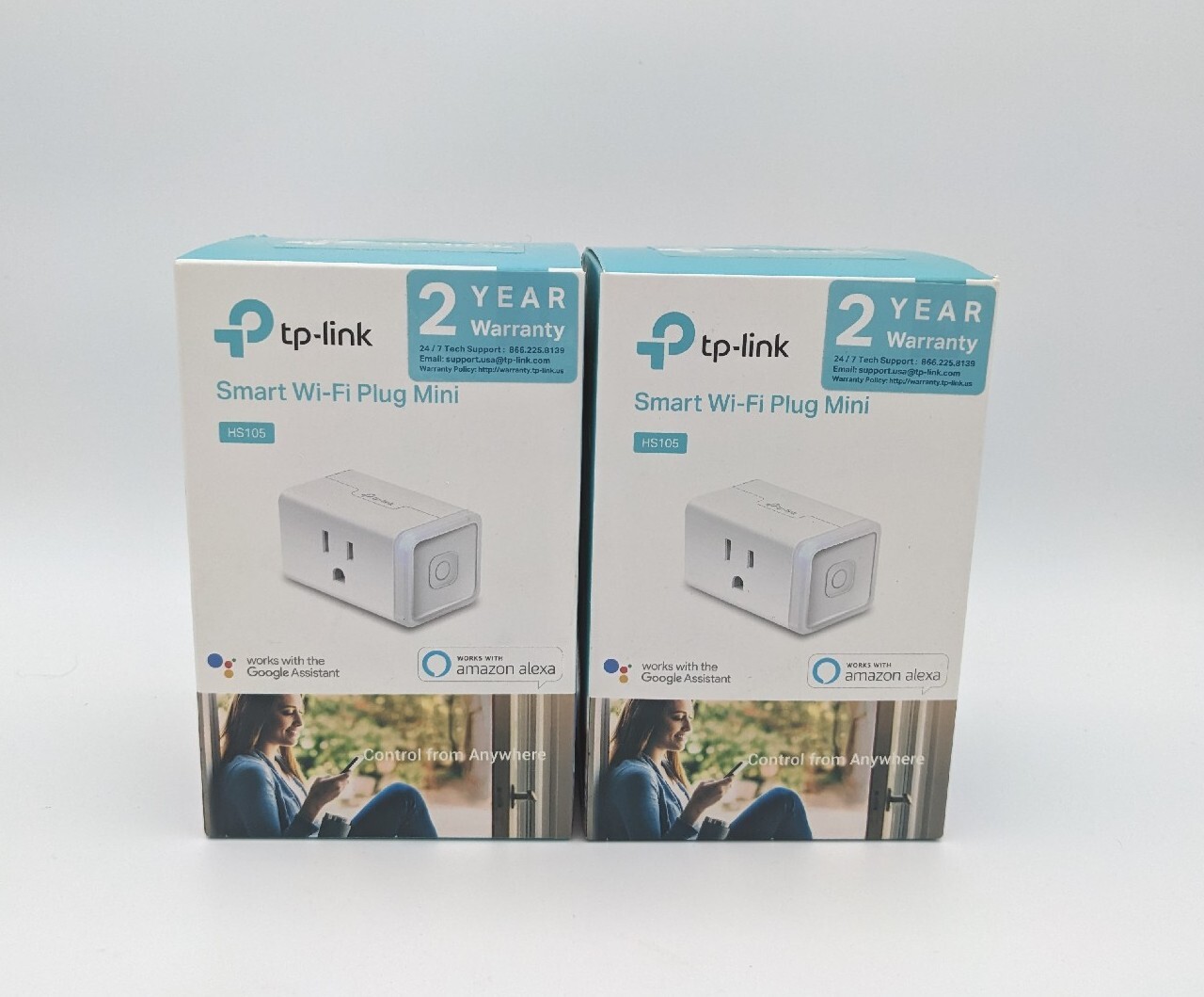 TWO (2) NEW Kasa Smart WiFi Plug Mini By TP Link White HS105 No Hub Required
