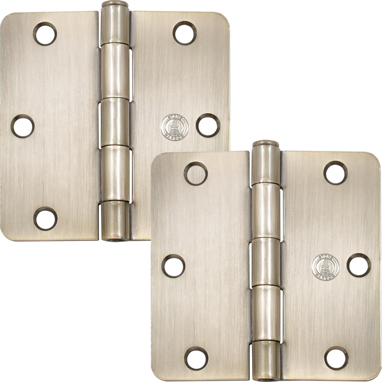 Standard Hinge, 3-1/2 Inches, 1/4" Radius Corner, 2-Pack, Antique Brass by Stone