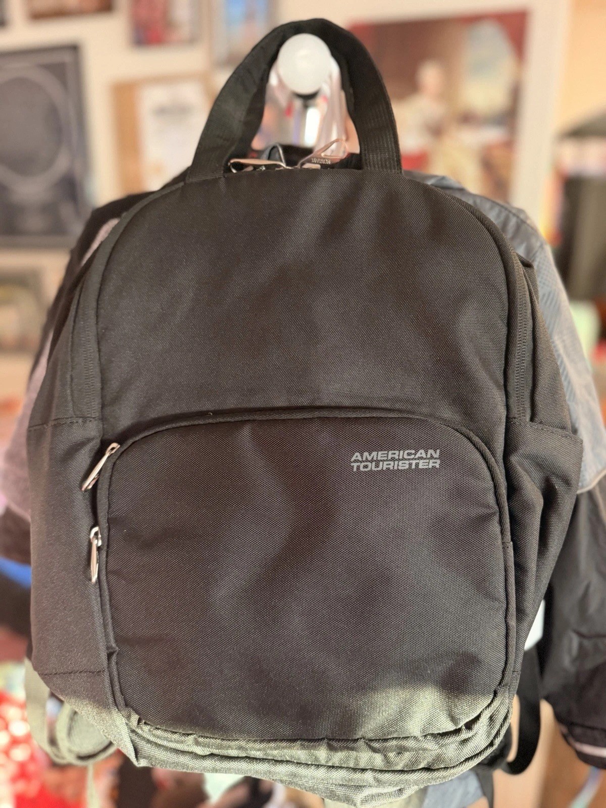 American Tourister Black Polyester Backpack with Zipper Closure