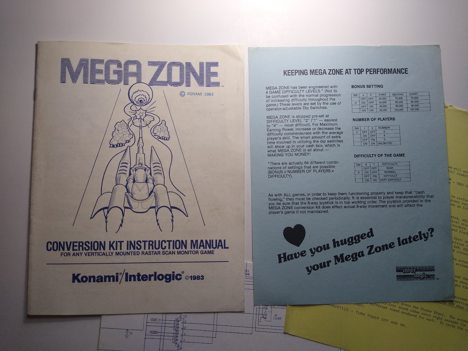 Konami Interlogic Mega Zone Conversion Kit Manual & Schematics 1983 Arcade
