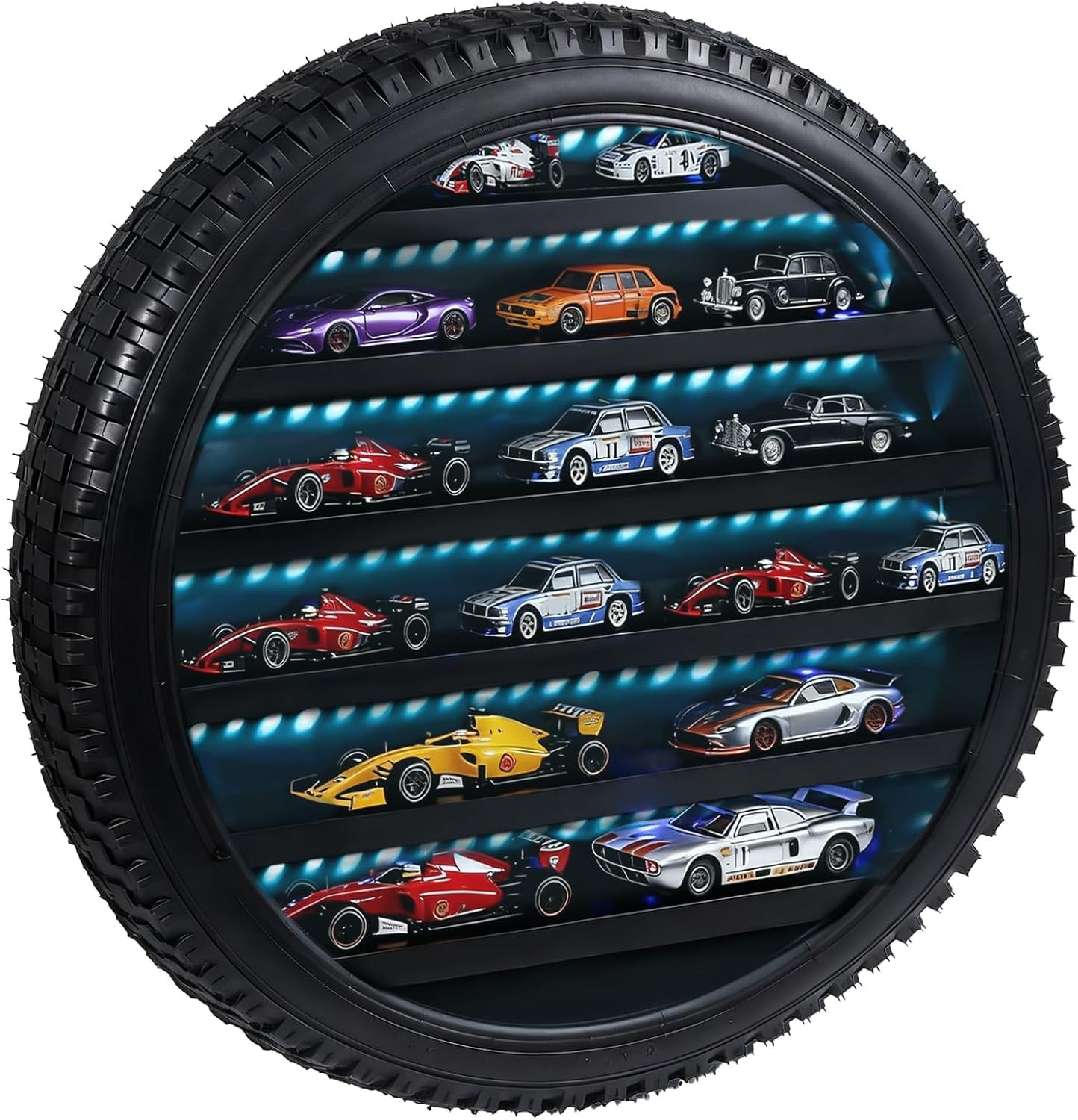 Car Display Case Tire LED Light Matchbox Hot 1/64 Model Diecast Wheels Cabinet