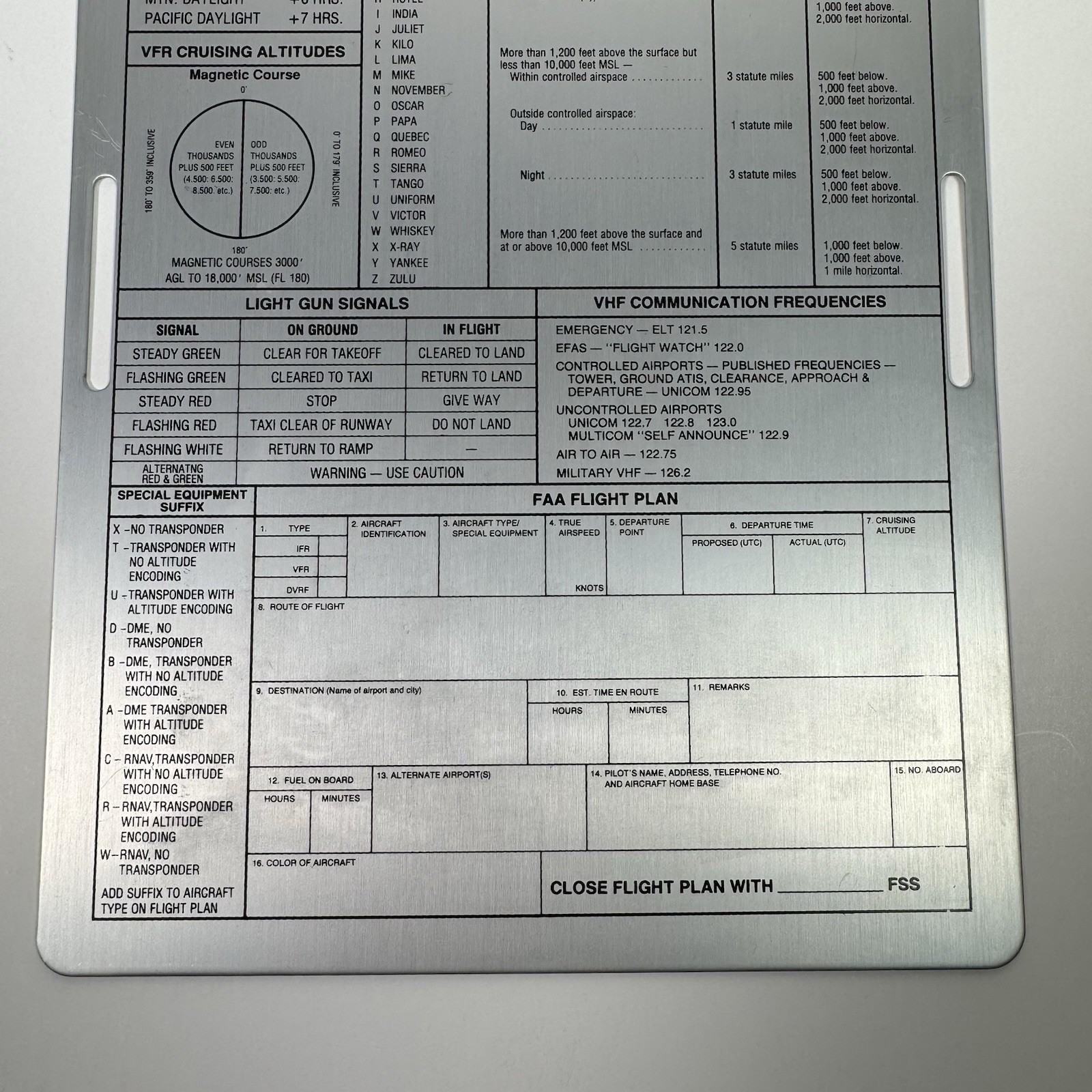 ASA Aluminum Kneeboard VFR Pilot Clipboard Aviation Flight Plan Board