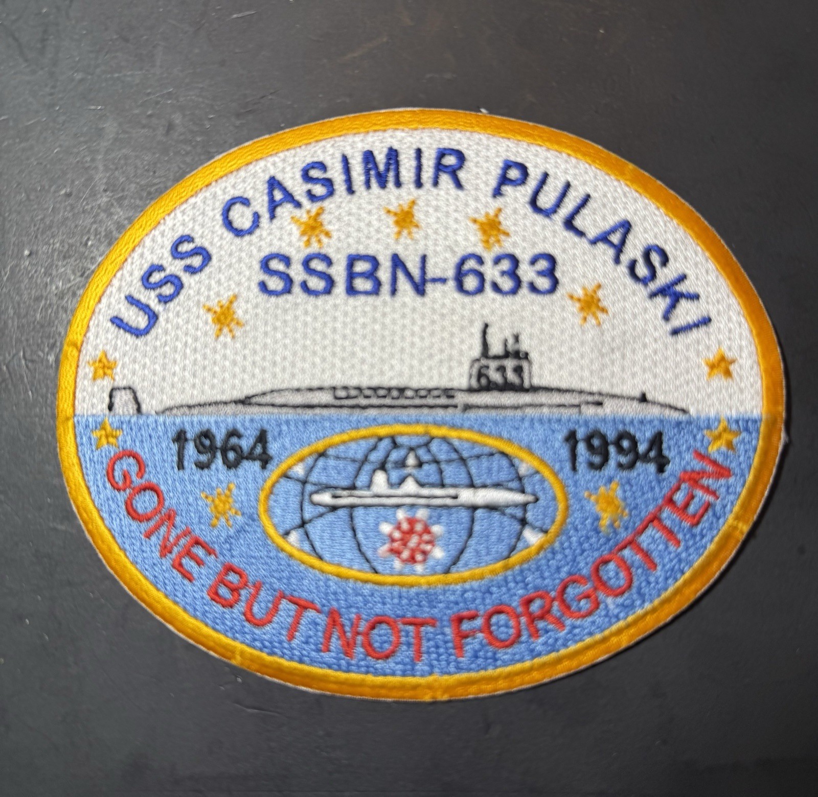 US NAVY SHIP PATCH, USS CASIMIR PULASKI SSBN-633 GONE NOT FORGOTTEN Submarine