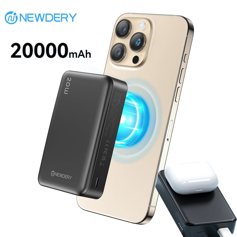 NEWDERY 20000mAh Magnetic Power Bank Fast Charging for iPhone 16 15 14 13/Airpod