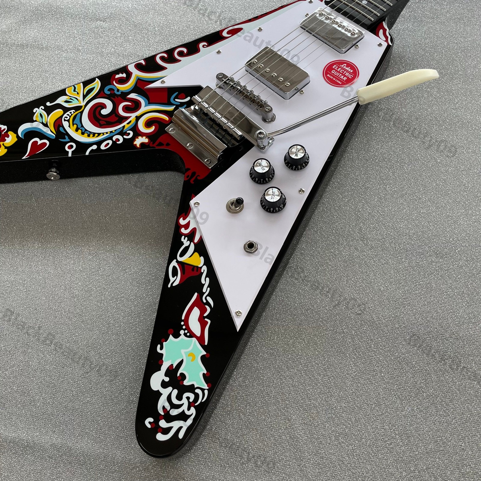 V Shape Solid Body Electric Guitar Stainless Rounded Fret Edge Water Transfer US