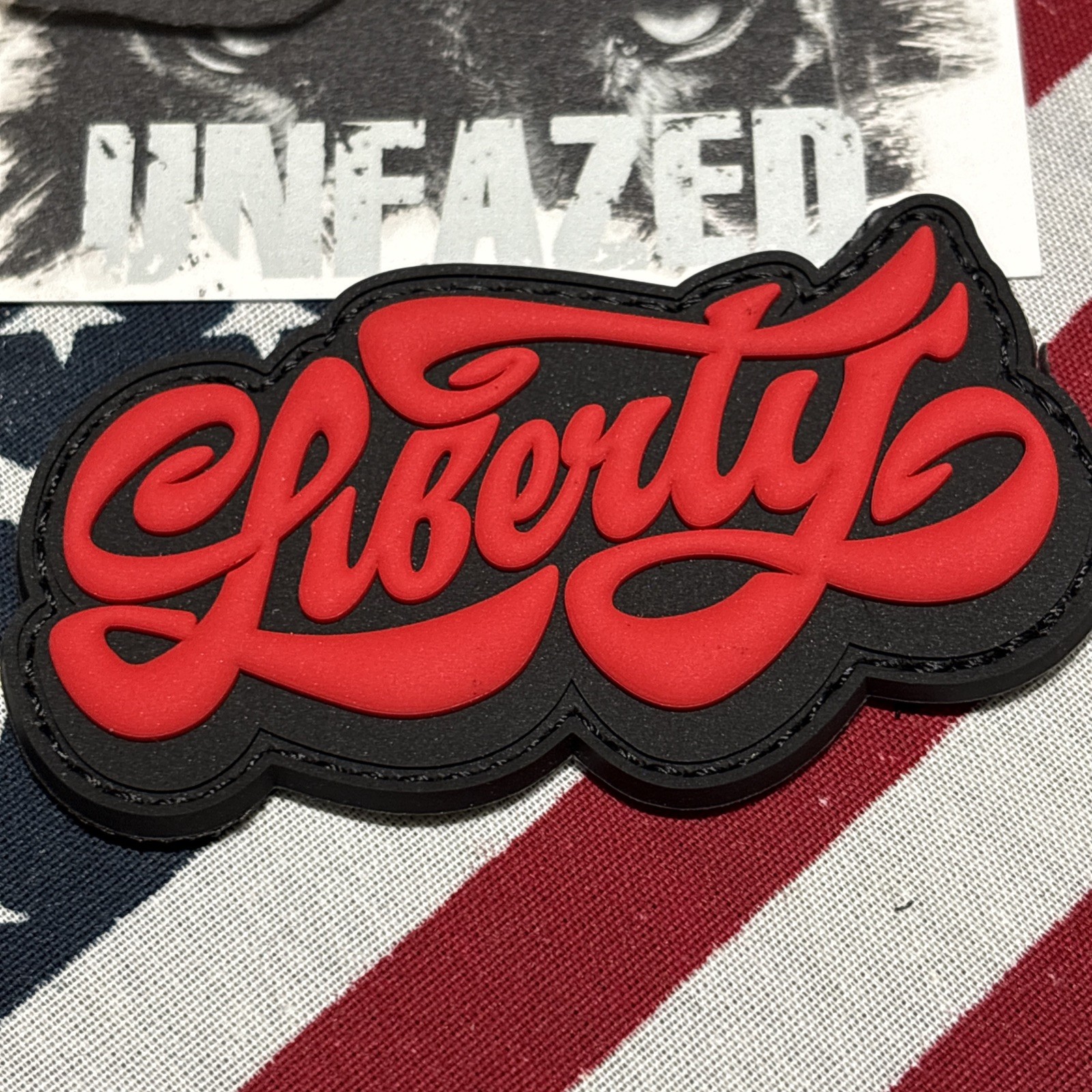 Liberty Blk Red Morale Tactical Hook & Loop Patch High Quality 3d PVC 3x2”