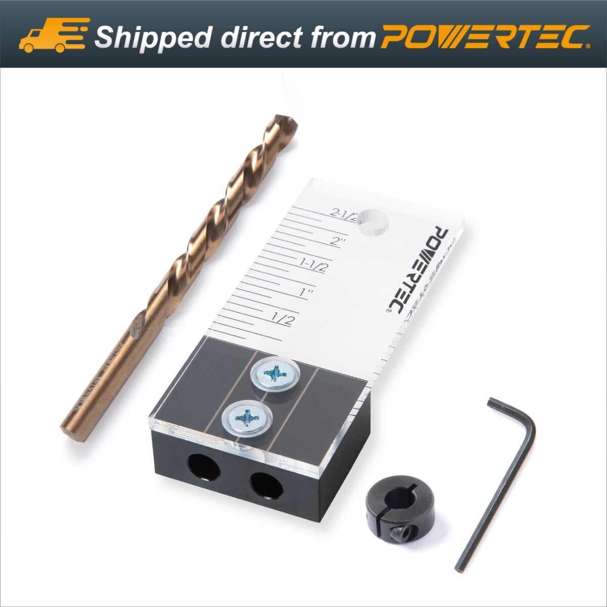 POWERTEC 71716 Dowel Drilling Jig with laser cut witness mark, 3/8-Inch