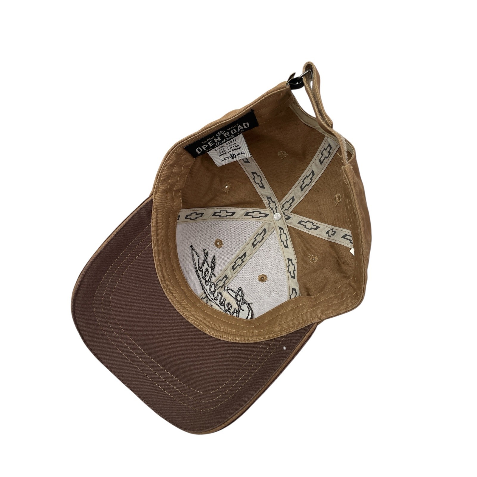 Open Road Chevrolet Unisex Tan Brown Colorblock Embroidered Strapback Hat Cap OS