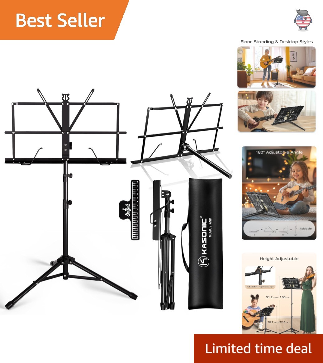 Folding Music Stand for Sheet Music & Books - Lightweight & Portable with Bag