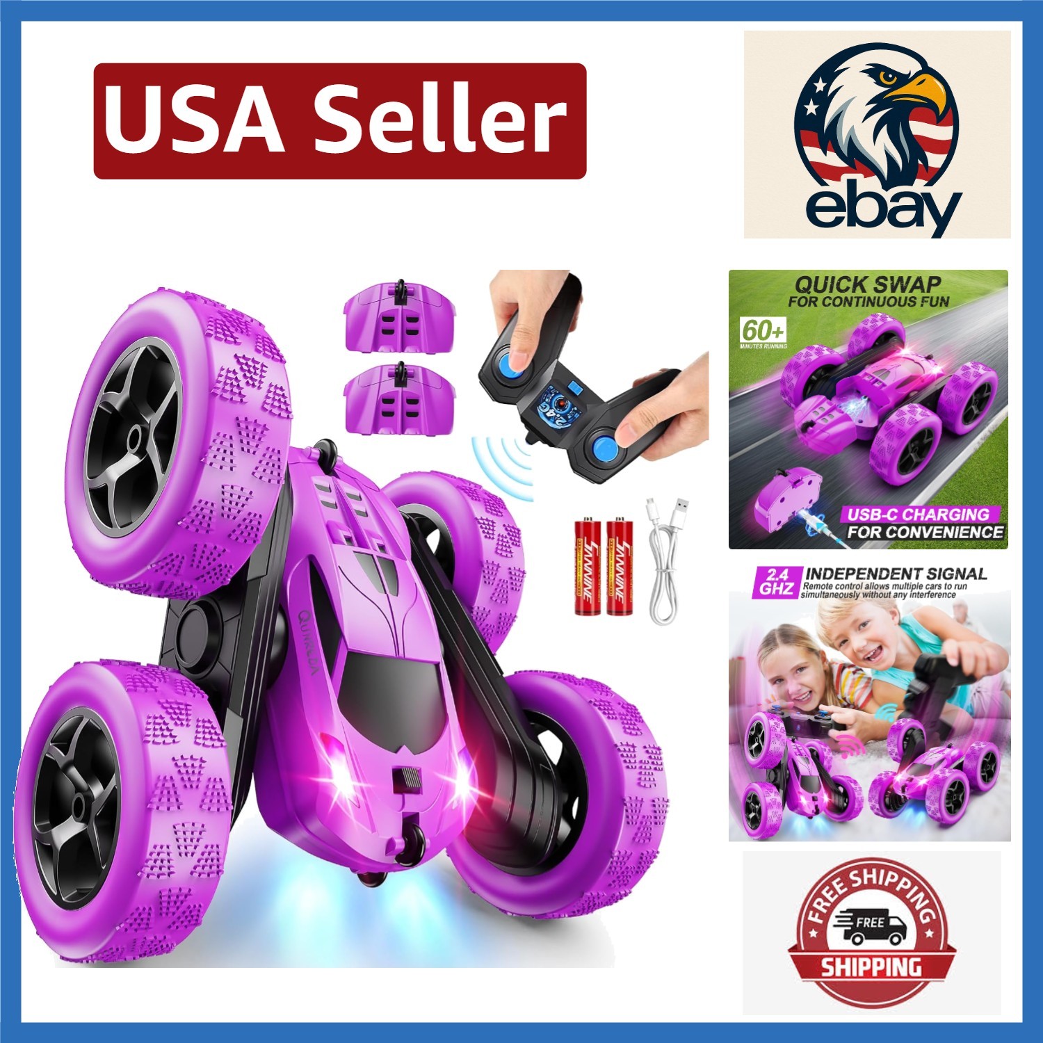 Delightful Purple RC Stunt Car for Girls - 360° Rotating Fun! Gift for Ages 6-12