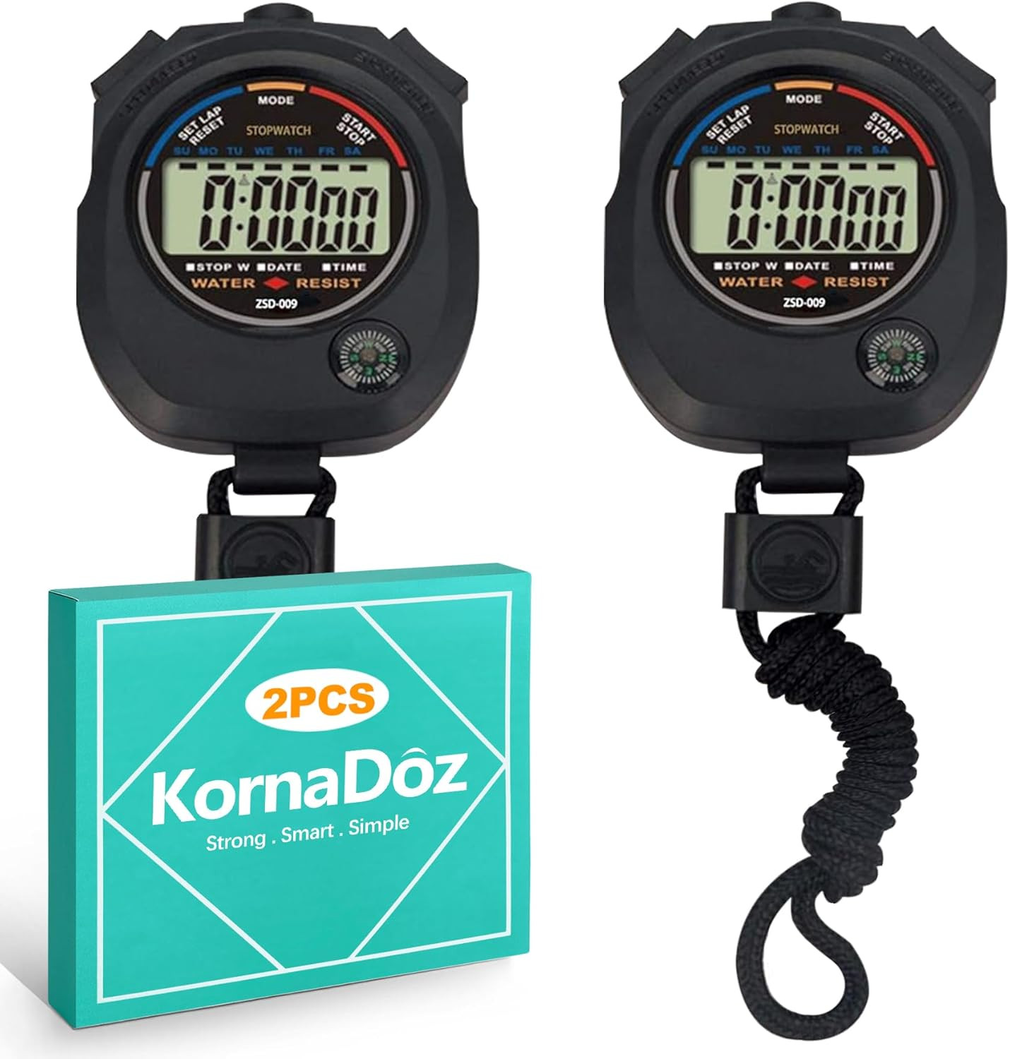 2 Pack Digital Stopwatch Timer: Large Display, 1/100 Sec Accuracy, Time/Date/Ala