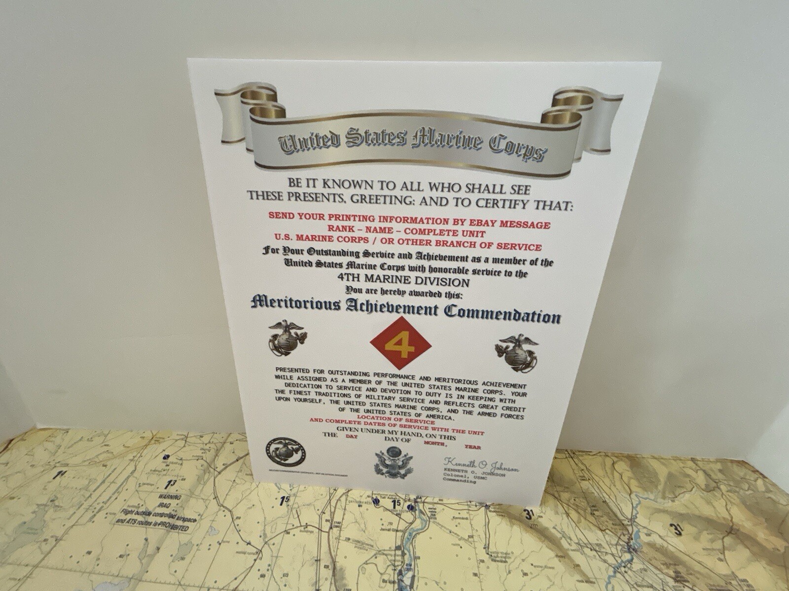 U.S. MARINE CORPS / 4TH MARINE DIVISION - MERITORIOUS ACHIEVEMENT COMMENDATION