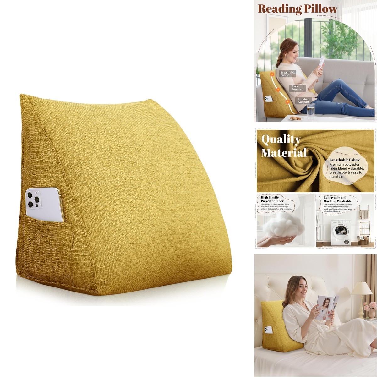 LELEFIDO Wedge Pillow Triangular Reading Backrest Pillow for Bed Sofa Daybed
