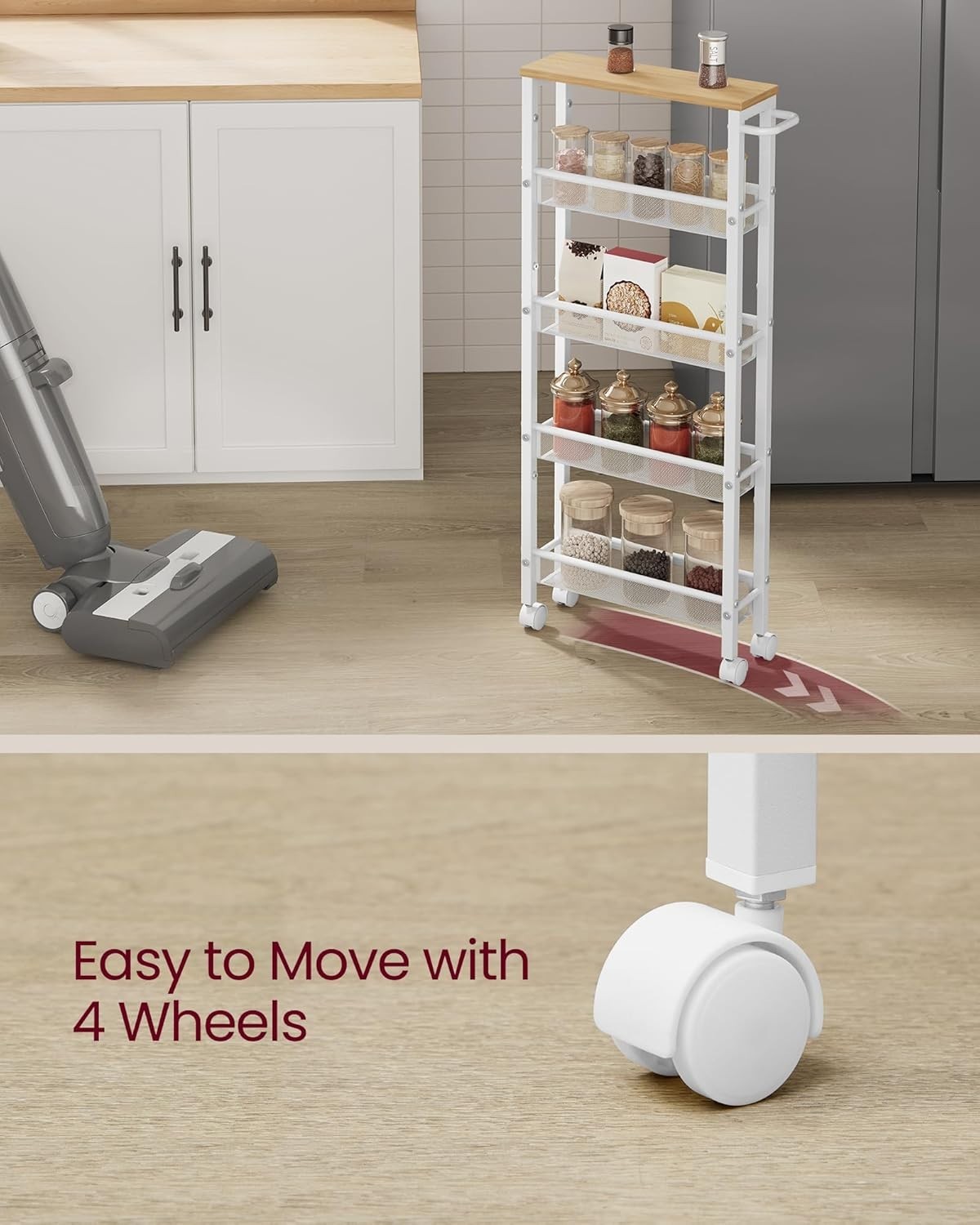 Space-Saving 5-Tier Slim Rolling Cart - Perfect for Home Office & Kitchen