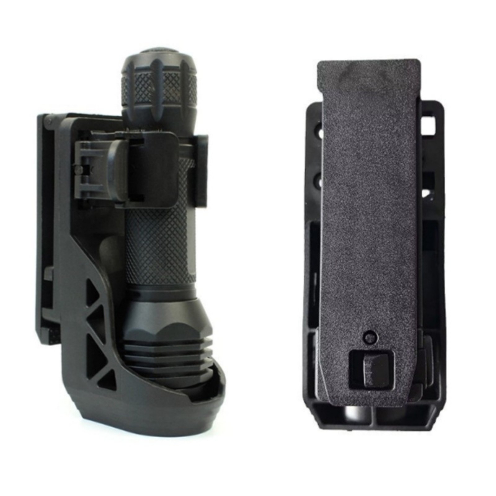 Tactical Flashlight Holster 360 Rotating Belt Clip Quick Draw Polymer Black