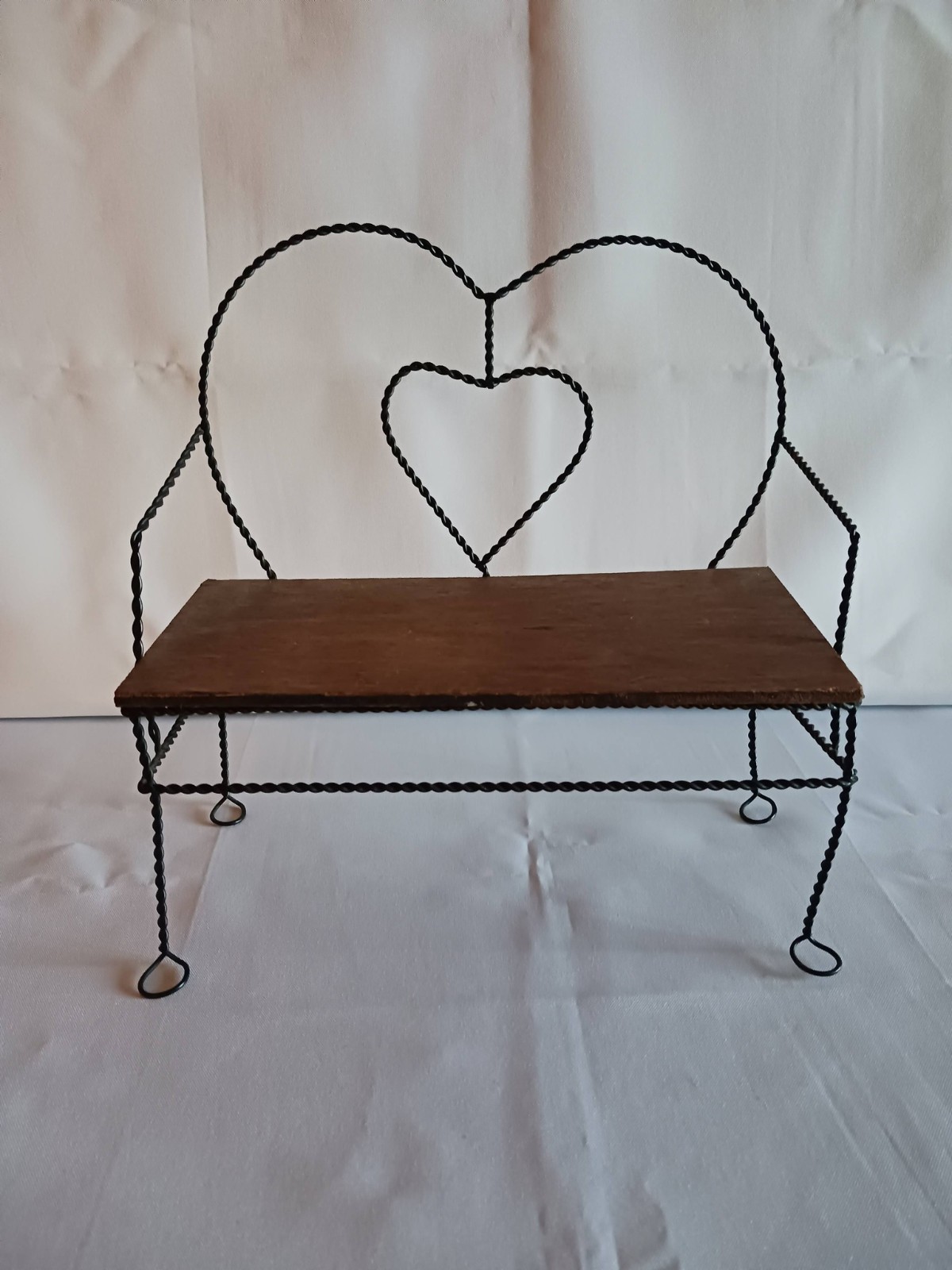 Vintage Miniature Wrought Iron Style Heart Shaped Love Seat Bench