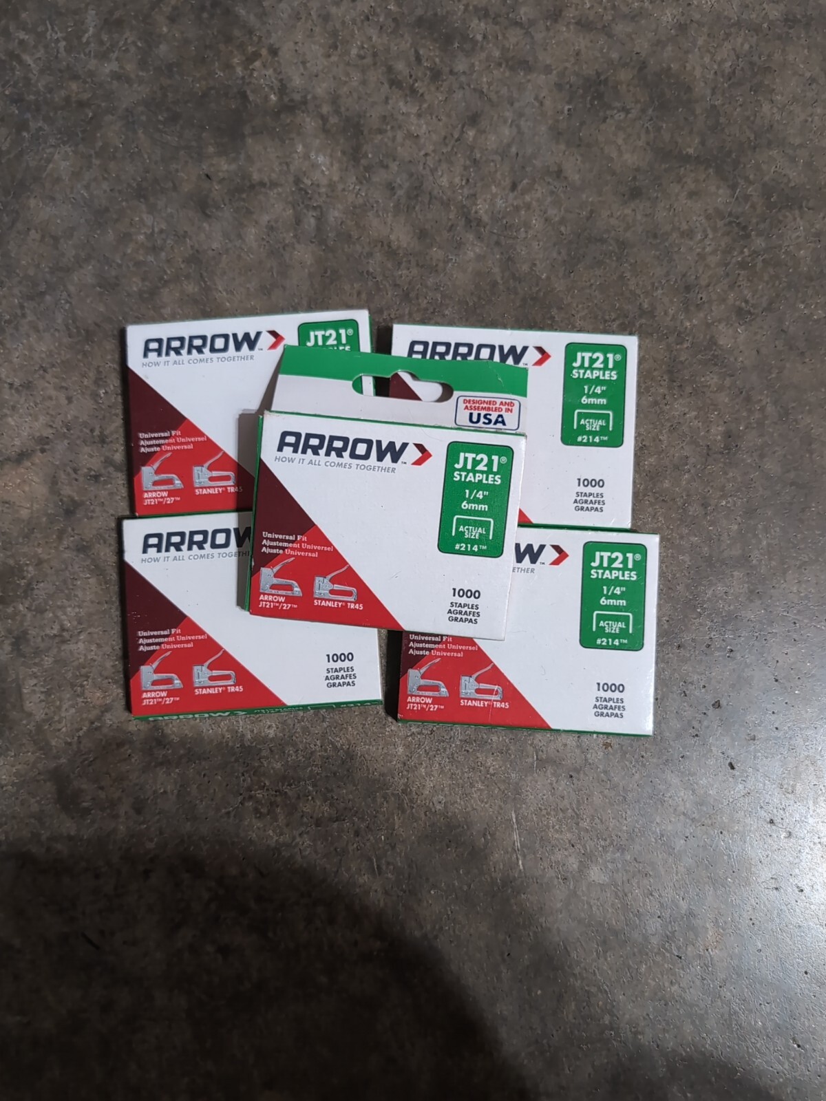 Lot Of (5) Arrow Fastener 215 Genuine JT21/T27 5/16-Inch Staples, 1,000-Pack