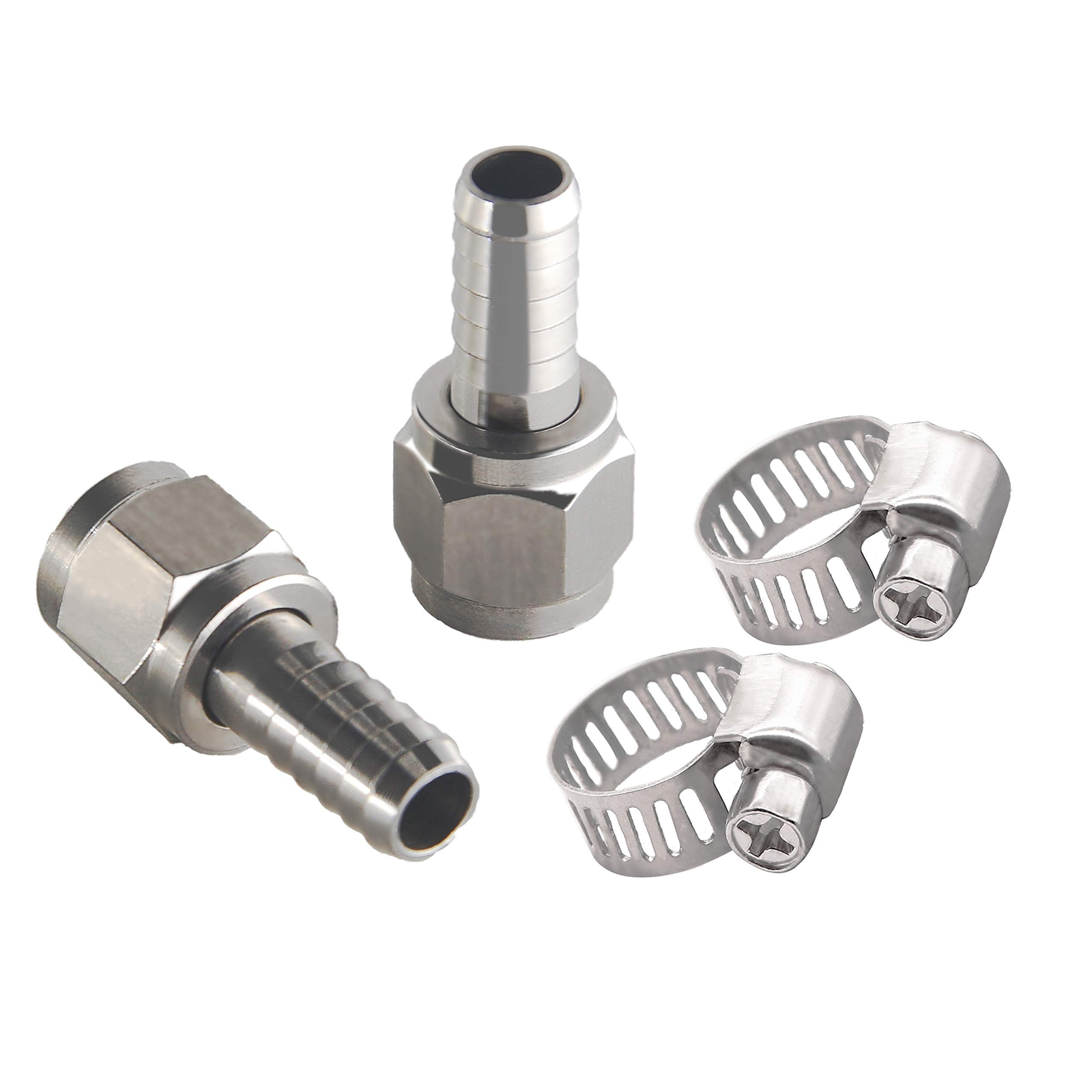 Stainless Steel Barbed Swivel Nuts Ball Lock 1/4" 5/16" Beer Gas Line 2 Clamps