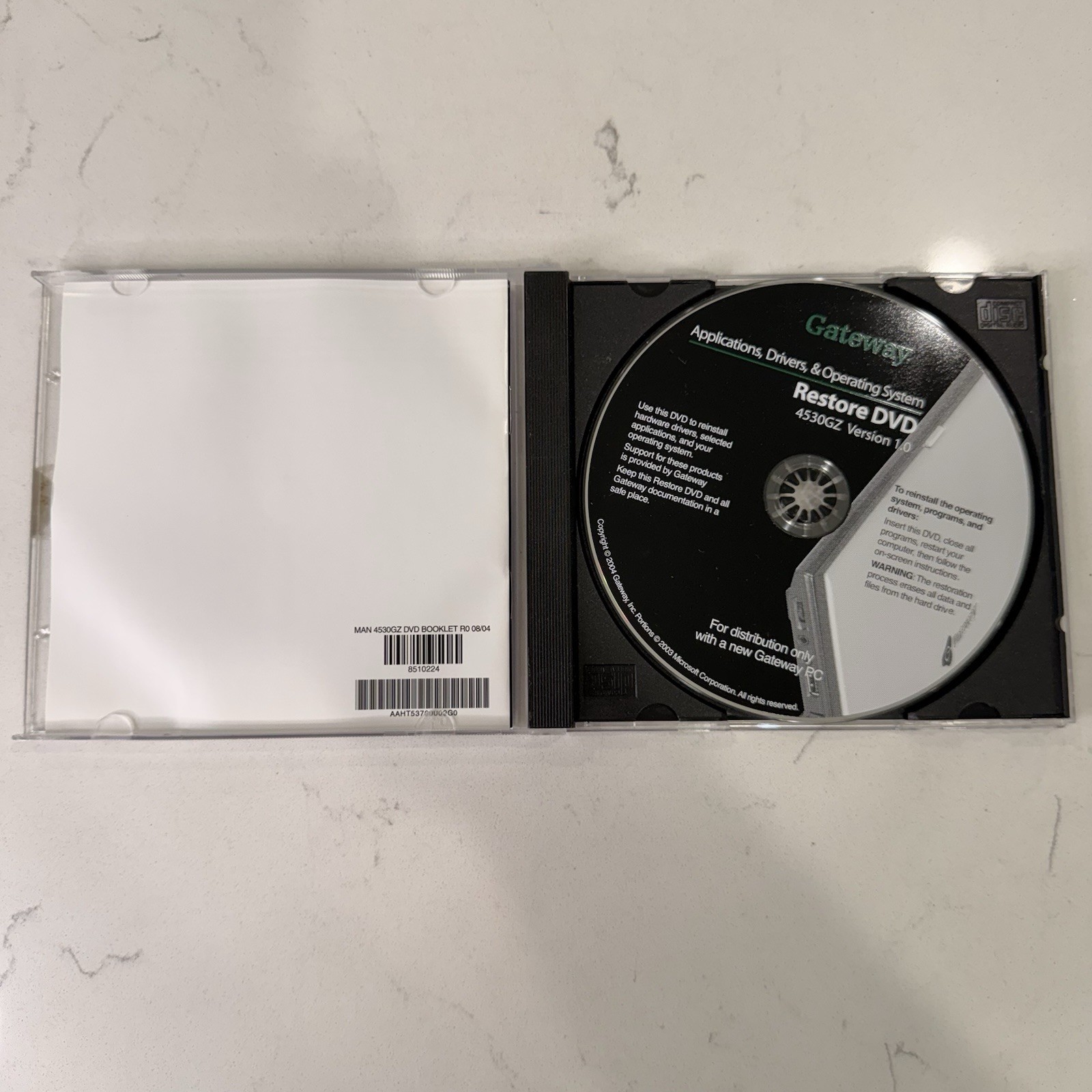 Gateway 4530GZ Restore DVD Computer Software Disc